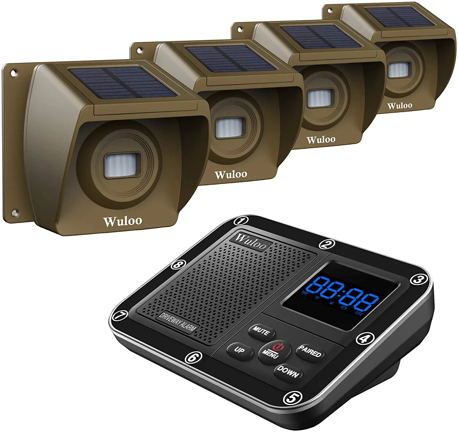 

Wuloo Solar Driveway Alarm Wireless 1800ft Range Outdoor Motion Sensor Detector Driveway Alert System with Rechargeable Battery
