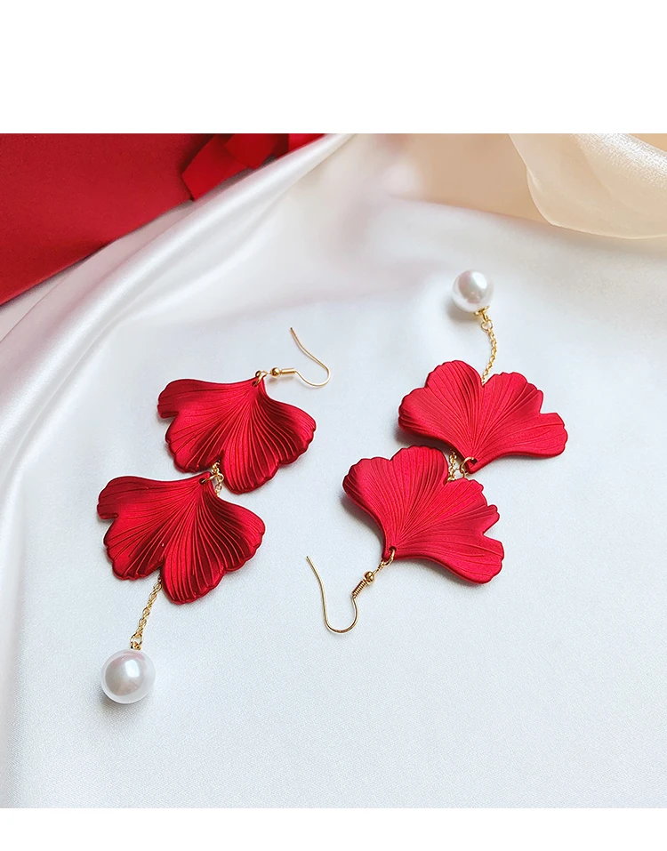 Aretes de mujer, современный стиль, дизайн, большие красные лепестки роз, серьги с кисточками, тренд, темперамент, летние корейские серьги для женщин
