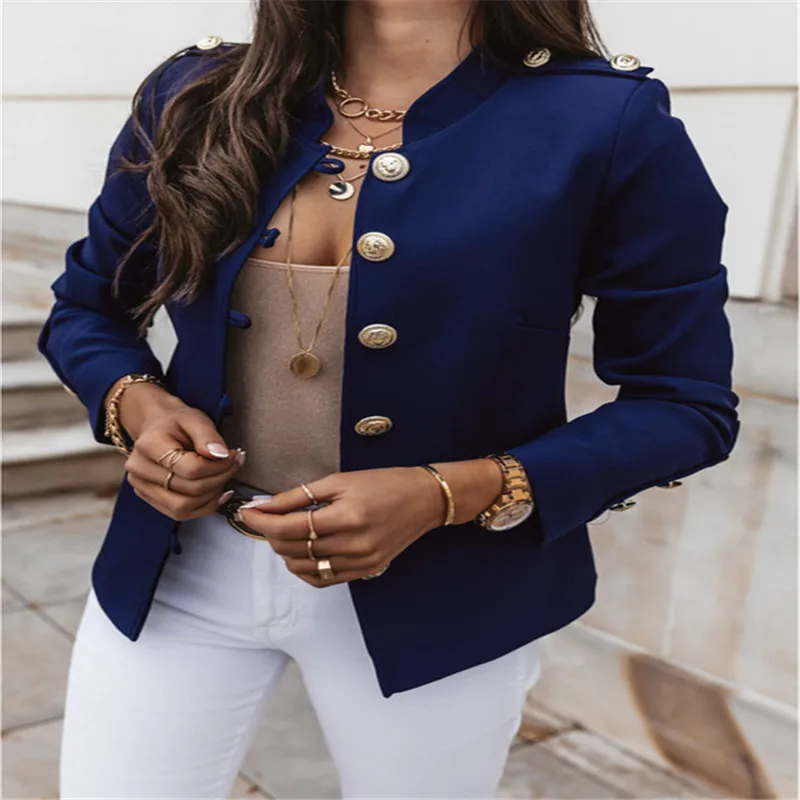 

Women's Long Sleeve Slim Fit Jacket Solid Color Button Jacket Office Fall 2020