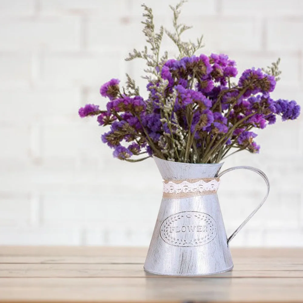 Винтажная потертая кремовая ваза эмалированный кувшин высокий металлический