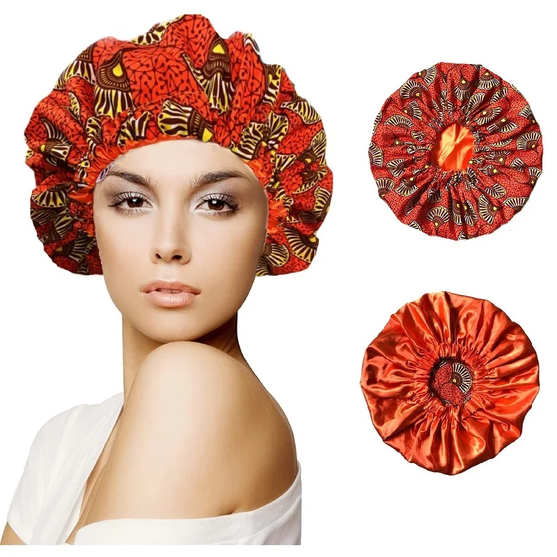 

New Reversible Satin Bonnet for Women Silk Hair Turban Sleeping Cap Satin Lined Hair Ankara Elastic Wide Side Extra Large Bonnet