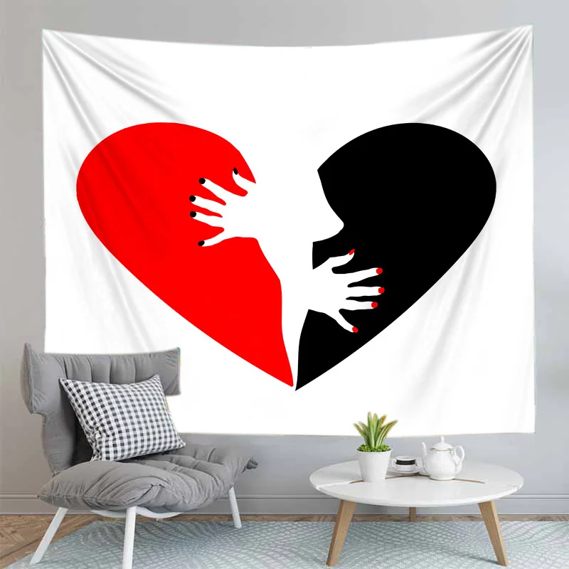 

Rose Flower Printing Tapestry Wall Hanging Decor For Living Room Bedroom Half Love Heart Bedspread Square And Rectangle