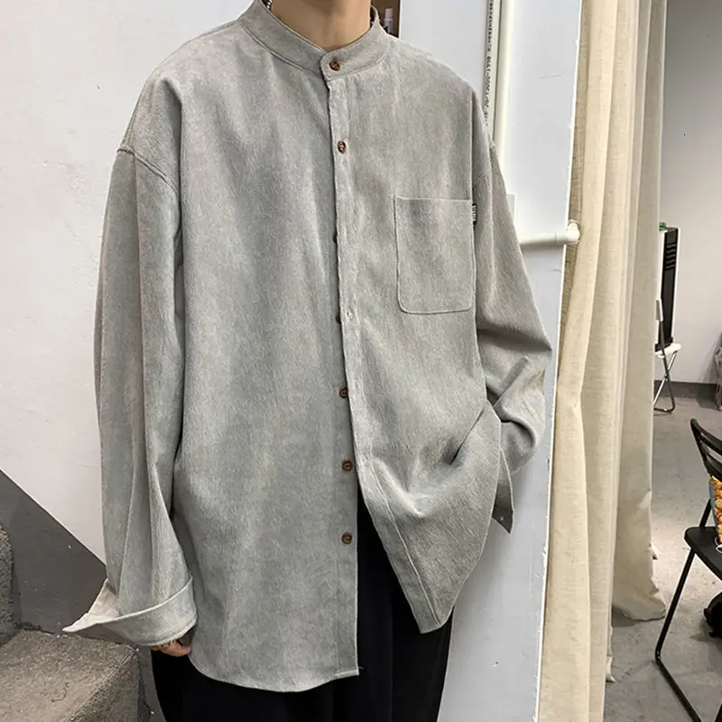 Рубашка LEGIBLE мужская с длинным рукавом однотонная блузка в винтажном стиле