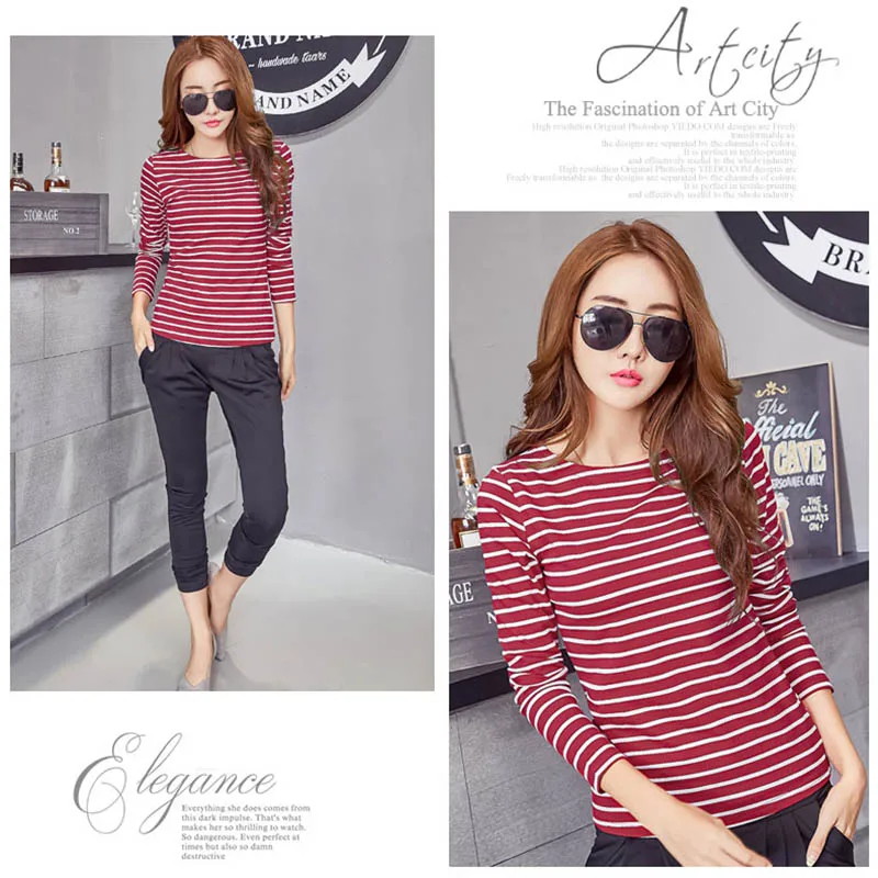 Женская футболка в полоску 2021 весенне осенняя Женский хлопковый топ женская с