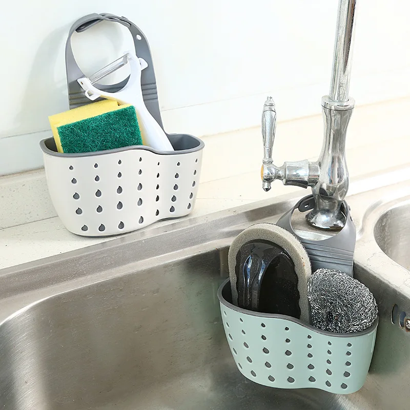 

Sponge Holder Sink Faucet Side Caddy Soap Scrubber Dishwashing Brush Organizer for Kitchen Bathroom Organization Storage Baskets