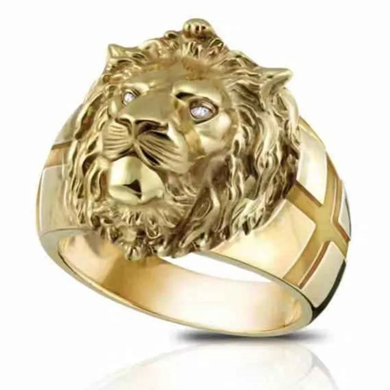

FDLK Classic Men Hip Hop Lion Head Ring Fashion Punk Style Gold Color Ring Jewelry Accessories for Male Friend Party Best Gift