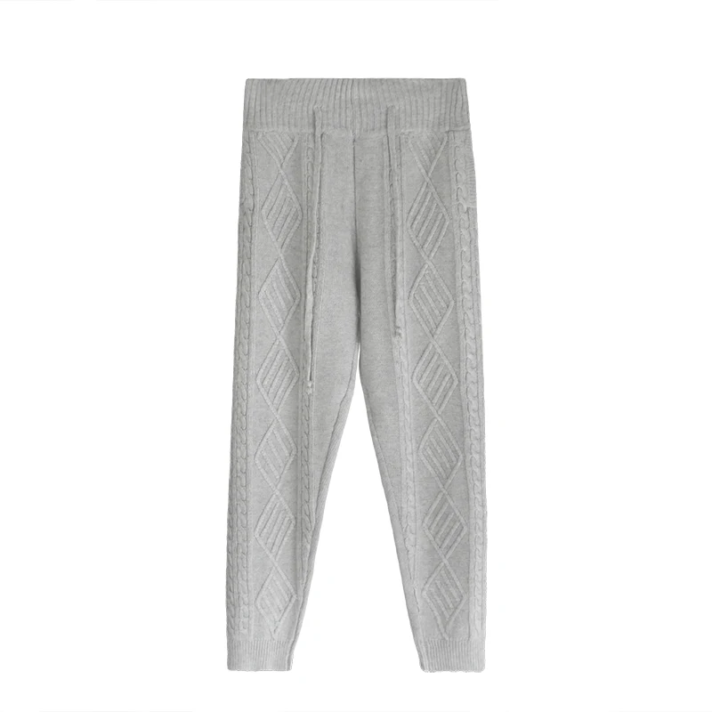 

Women Pants New Women's Knit Trousers Loose Drawstring None Geometric Rushed Casual Mid 2020 Spring Knitted Thread Wool Female