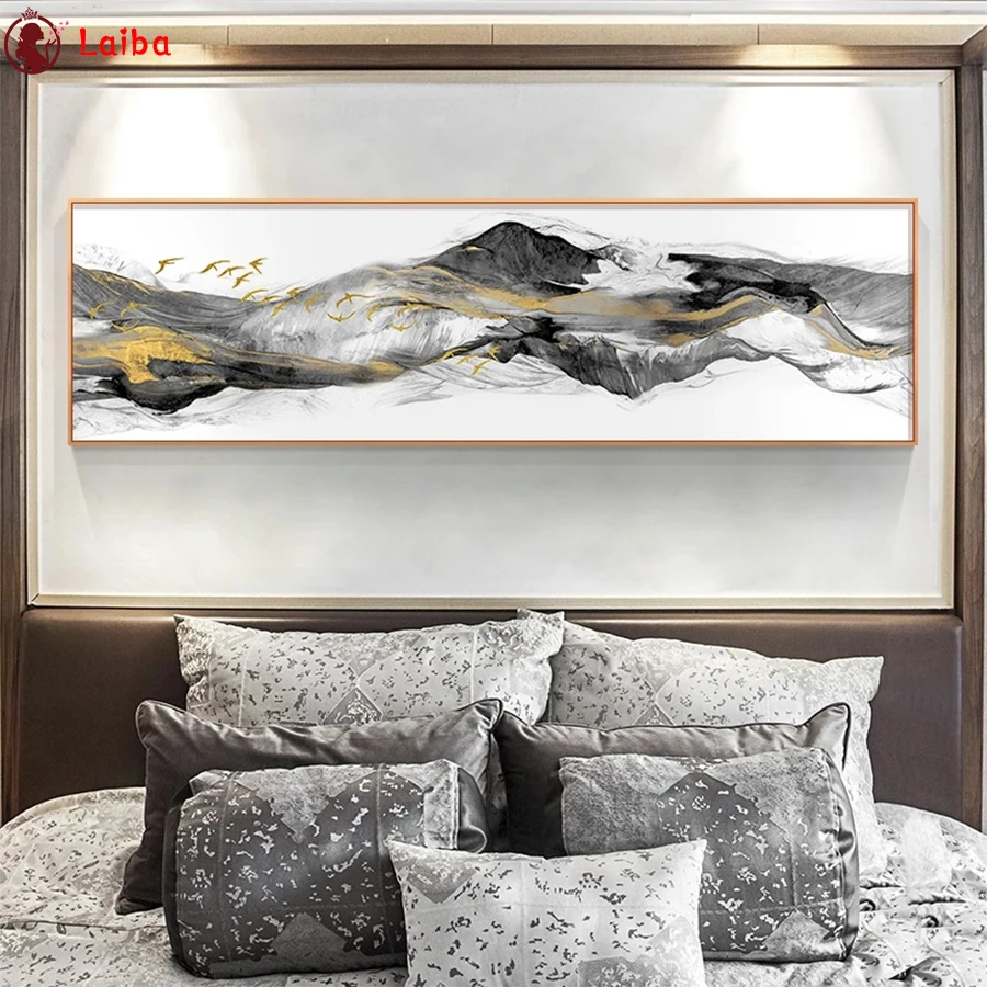 

Diamond Embroidery New Chinese Style Golden Abstract Landscape 5D DIY Diamond Painting Diamond Mosaic needlework living room
