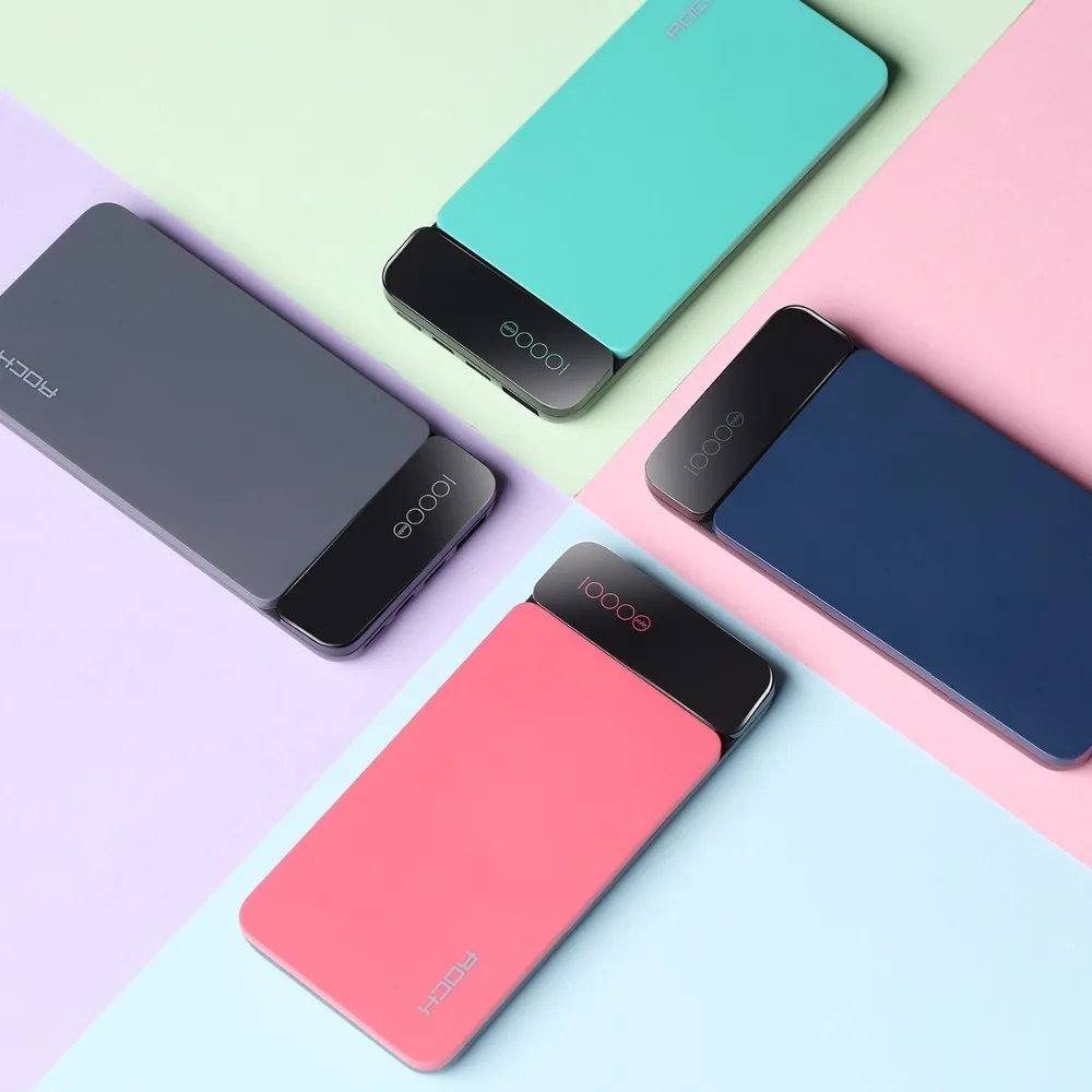 

ROCK Power Bank 10000mAh met Digitale Display Draagbare Externe Batterij Type C 5V 3A Powerbank voor iphone X voor Xiaomi