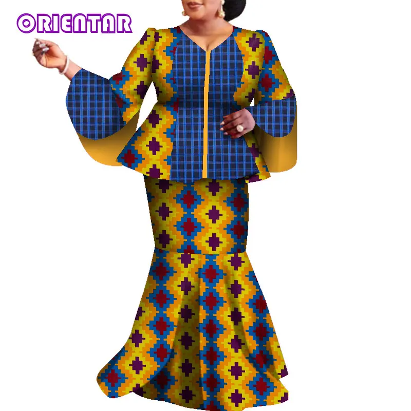 2 Pieces Set African Suits for Women African Clothes African Print Patchwork Tops and Skirt Women African Long Skirts Set WY6971