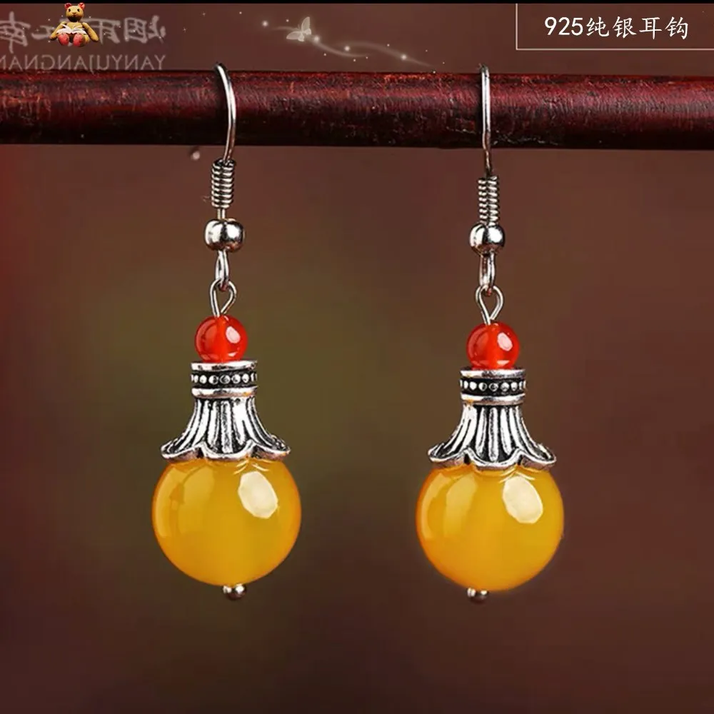 Серьги сделай сам из натурального агата с желтыми бусинами нефрита