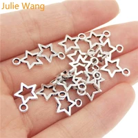 julie wang 50pcs hollow five star charms bright silver plated mini alloy fashion jewelry star pendant charm wholesale