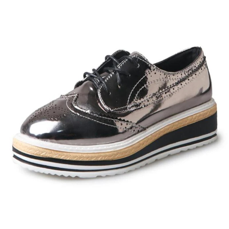 WYFAMDER/2020 Туфли оксфорды с перфорацией типа броги женская обувь на платформе и