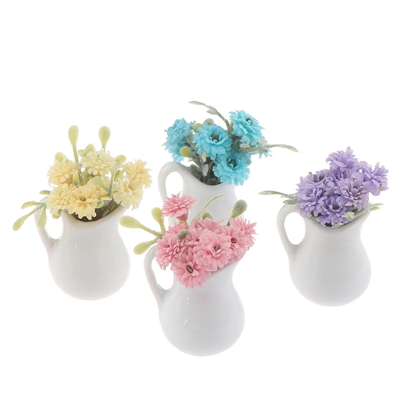 

1:12 Doll House Miniature Flowers Fairy Garden Ornament Mini Potted Plant Flowers Pot DollHouse Decor Bonsai Model Kids Toys