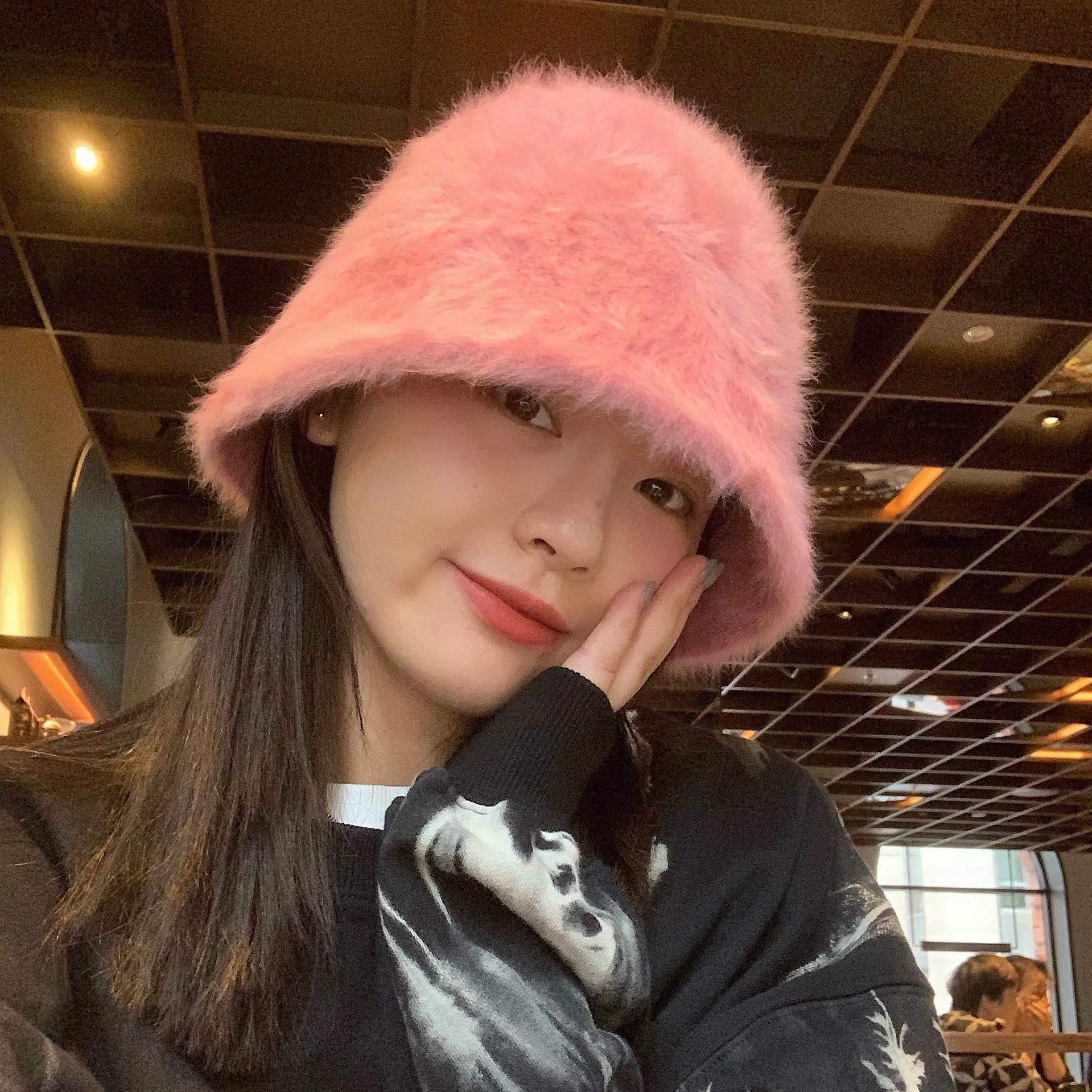 

Too gentle ~ retro versatile face covering rabbit hair bucket hat women autumn and winter warm fisherman basin hat