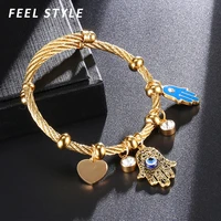 turkish lucky fatima hand evil eye heart adjustable bracelets for women high quality stainless steel jewelry