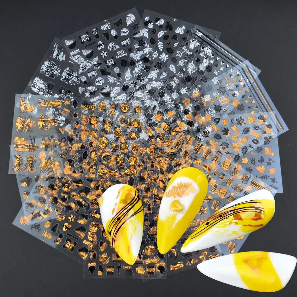 3D буквы наклейки для ногтей черный золотой лист слайдеры осенний дизайн клей