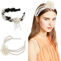 xugar wide hairband bezel pearl flower hair bands for women handmade headband girls rhinestone hair band hoop hair accessories