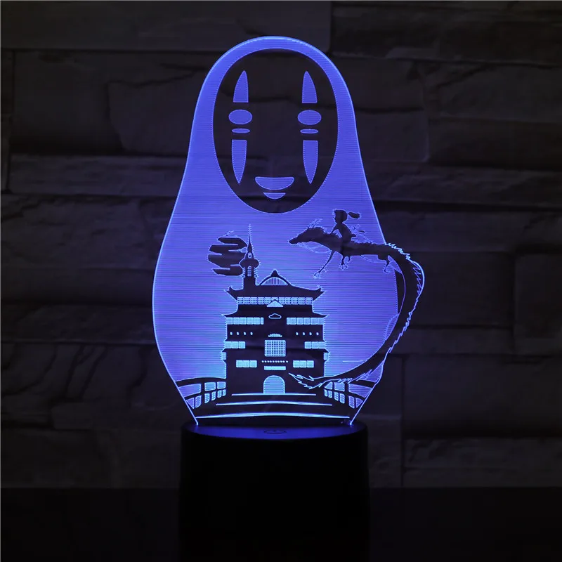 Японское аниме Хаяо Миядзаки цветной сенсорный 3d светильник без лица иллюзия
