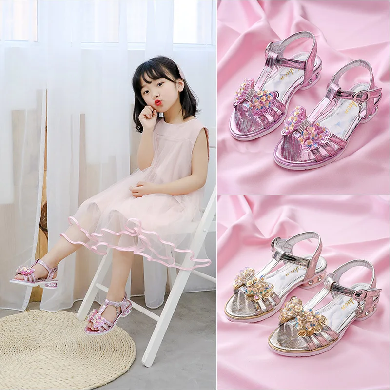 Новинка 2021 детские сандалии для девочек обувь принцессы на высоком каблуке