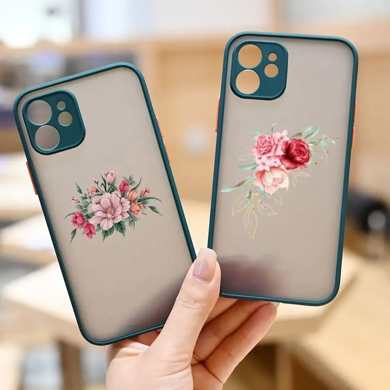 

Aesthetics Graphic Rose flowers Phone Case matte transparent For iphone 7 8 11 12 plus mini x xs xr pro max cover