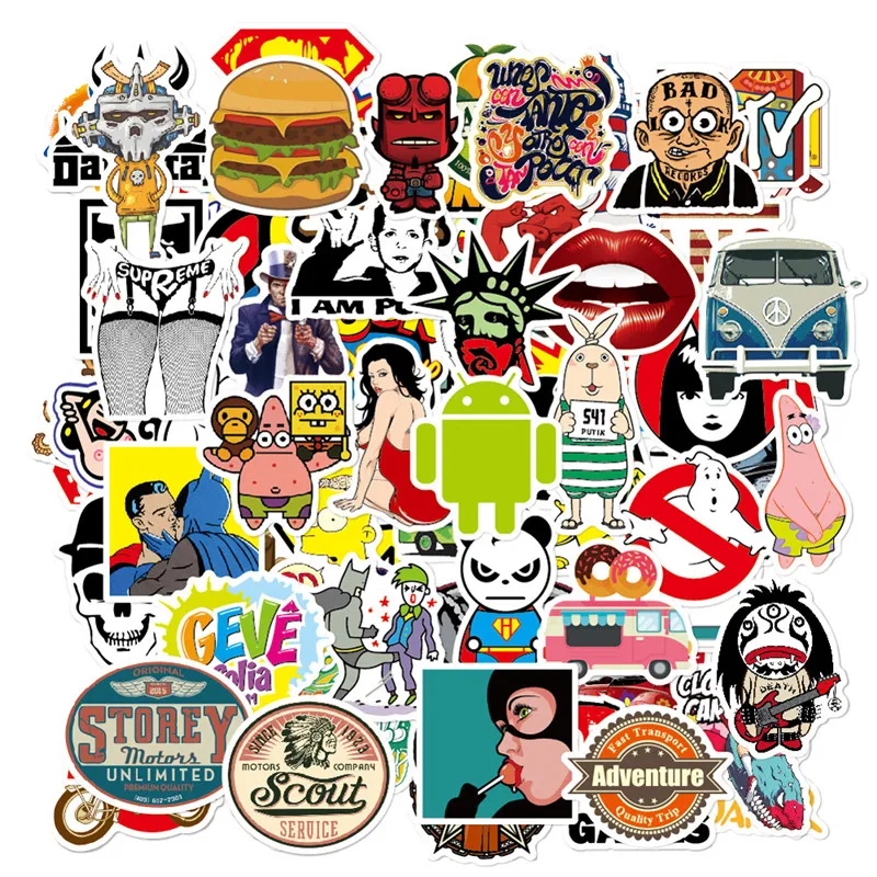 50 смешанных мультяшных игрушечные наклейки для велосипеда мотоцикла ноутбука
