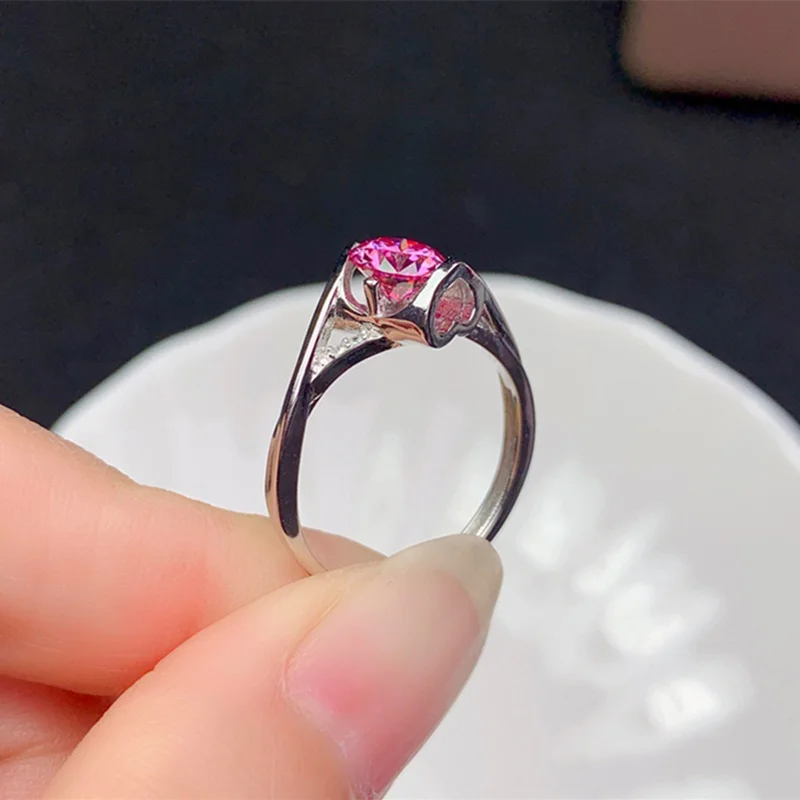 

1ct pink moissanite ring 6.5mm vvs lab diamond jewelry for female wedding party gift heart love design royal 925 sterling silver