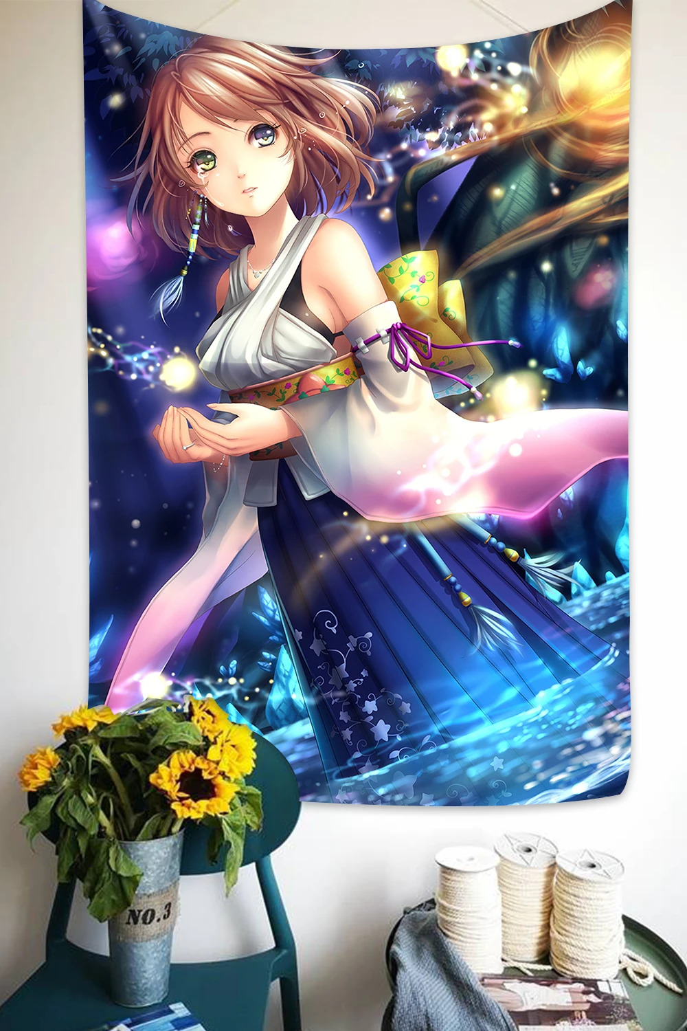 Simsant Japanese Animation Tapestry White Dresses Girl Magic Blanket Backdrop Wall Hanging Tapestries for Living Room Decor | Дом и сад