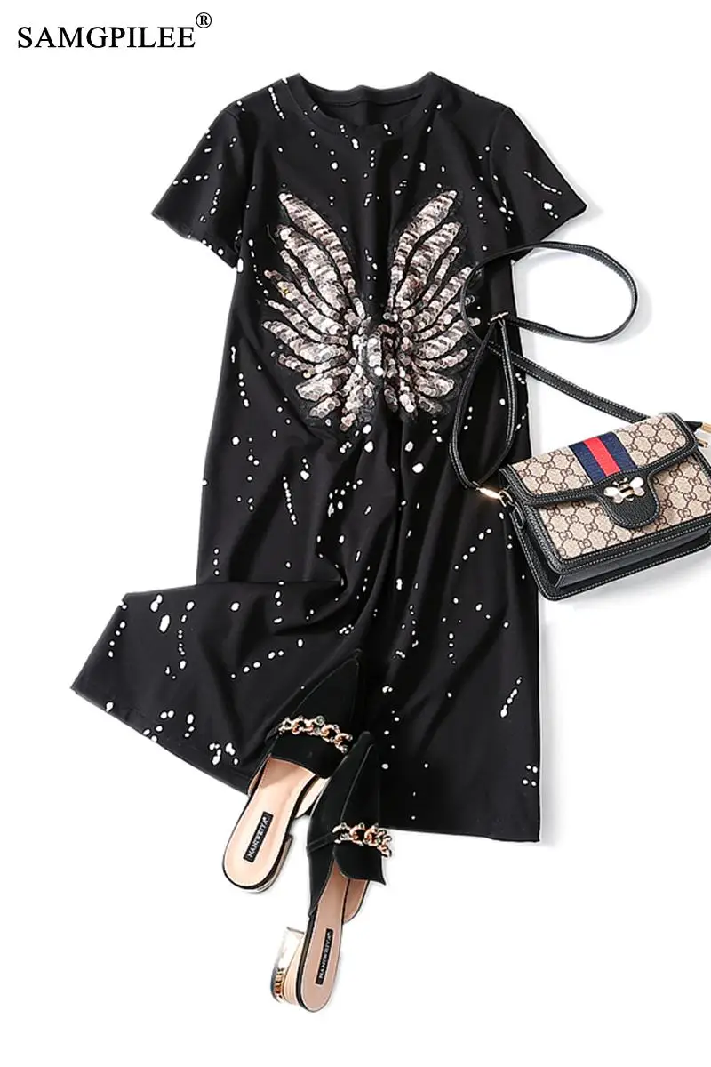 

Women Dresses Summer 2020 Casual Plus Size Women A-line Print Short Appliques Knee-length Empire O-neck Summer Clothes For Women