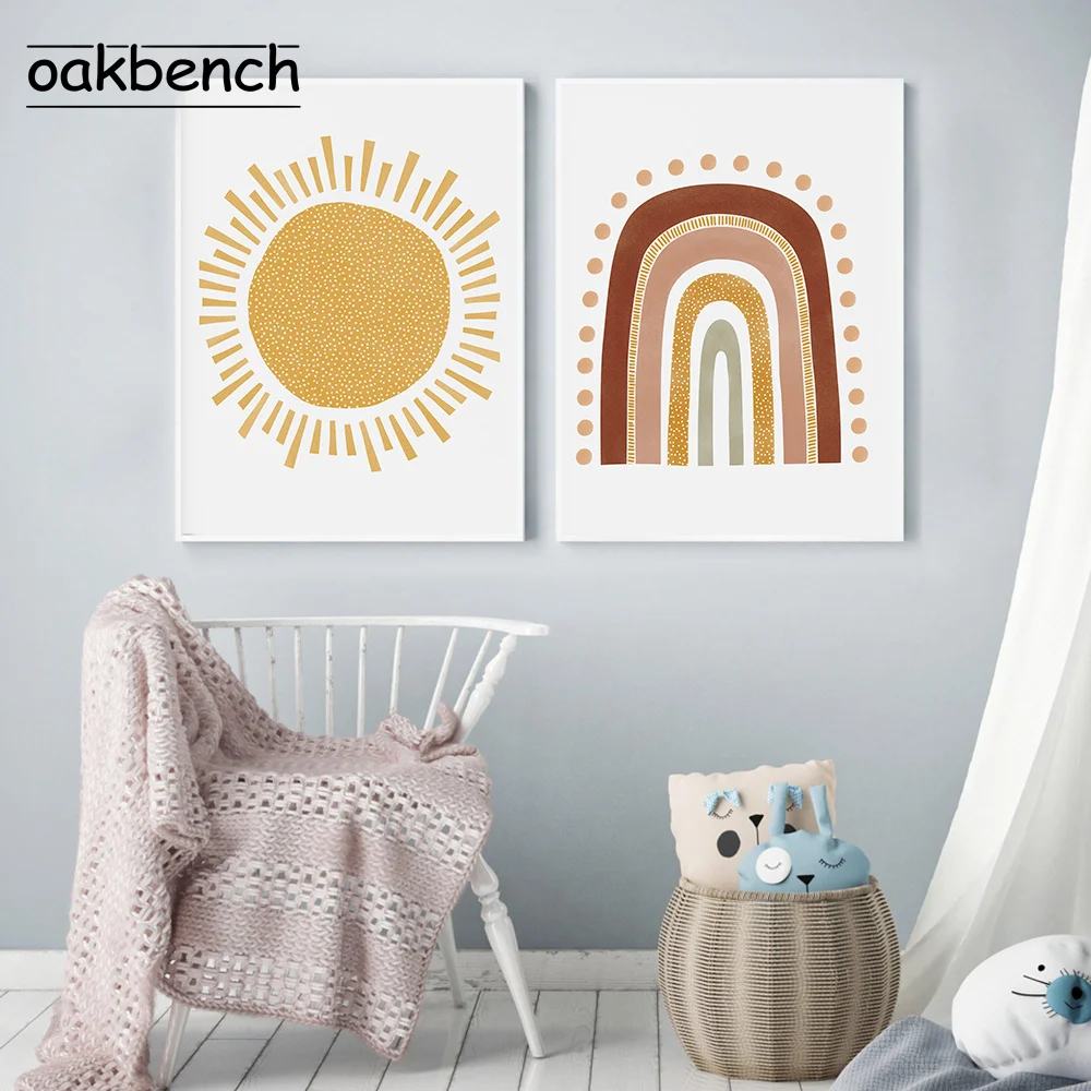 

Trendy Canvas Painting Boho Rainbow Sun Wall Art Posters Nursery Baby Pictures Prints For Kids Baby Living Room Home Decoration