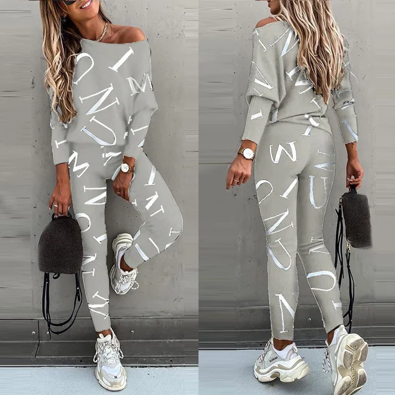 

2021 New Women Clothing New Fashion Letterprint Long-sleeved Casual Suit