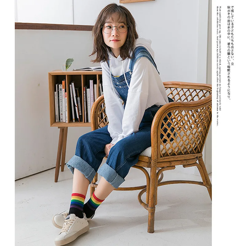 Полосатые носки с круглым вырезом цветные женские осенне зимние удобные