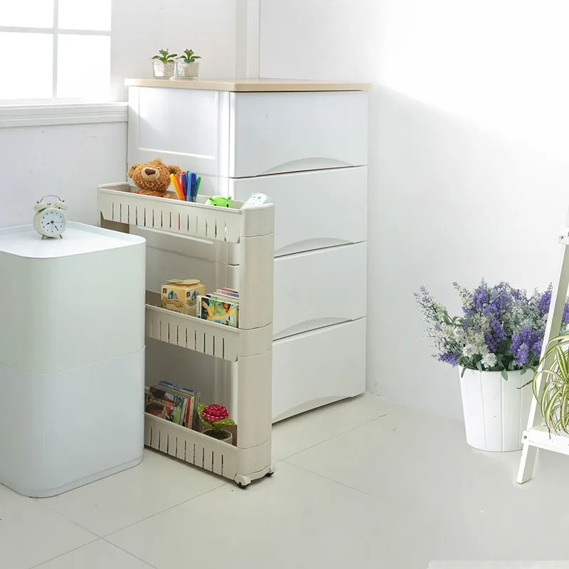 gray three layers Подвижный Пластик промежуток стеллаж для хранения холодильник пространство стойки с роликом полки Кухня Ванная комната коляски интервал 4-секционный измельчитель для специй - Цвет: gray three layers