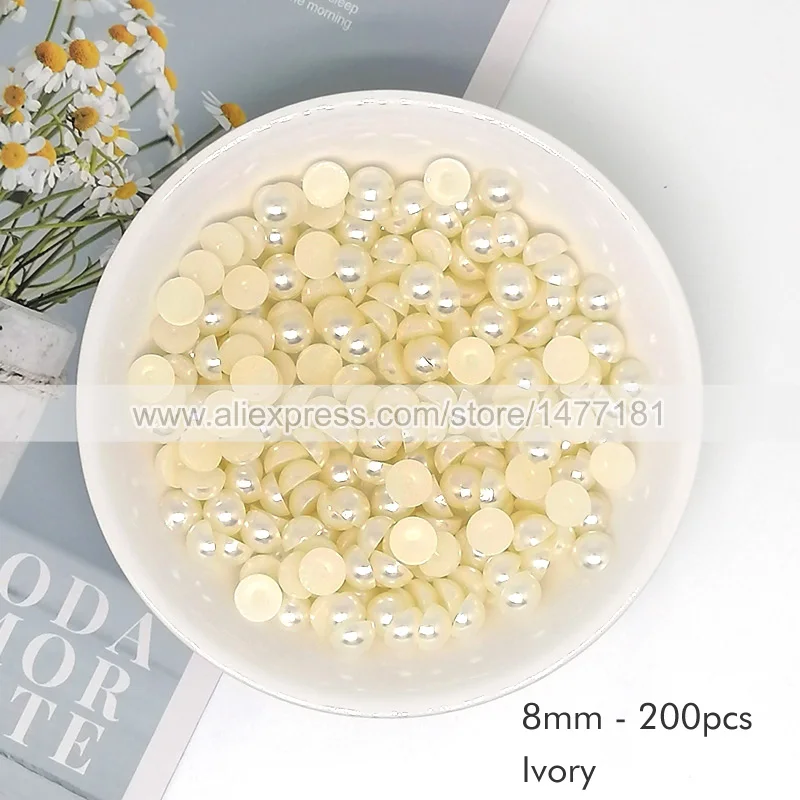 200 шт. 8 мм жемчужины цвета слоновой кости полукруглые искусственные с плоской