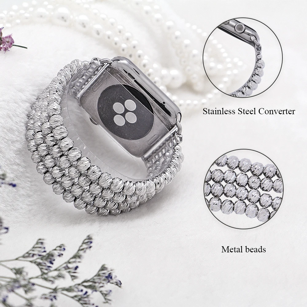 Lureen металлические бусины эластичный ремешок Apple Watch 38/40/42/44 мм ручной работы с