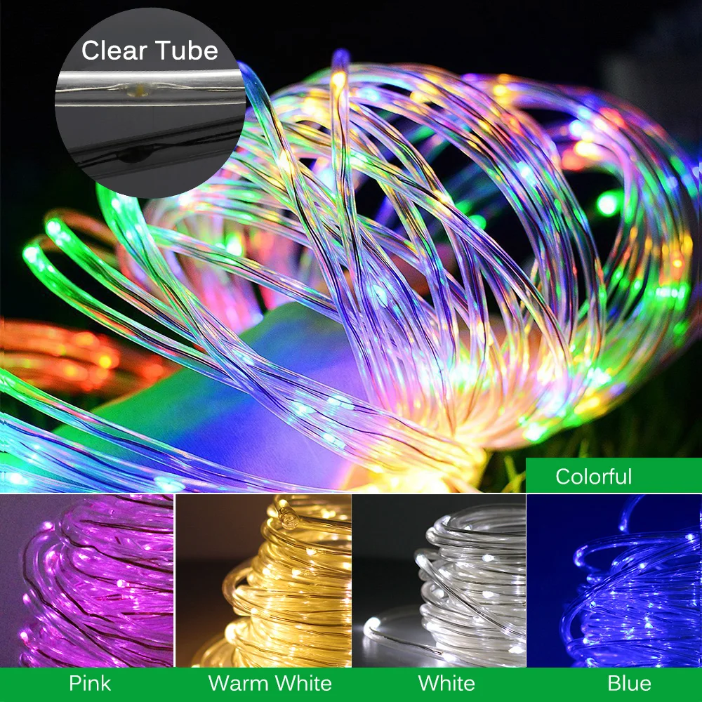 Outdoor LED Solar String Lights Waterproof Hose Colorful Garland for Xmas Party Wedding New Year Christmas Tree Decorations 10M | Лампы и