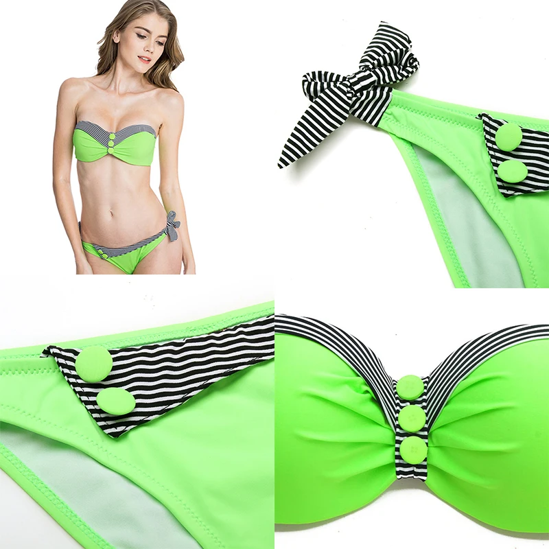 

Bikini Solid Swimwear Women Bandeau Patchwork Swimsuit Fashion UnderWire Fitness Swimming Wear Girls Sexy Thong Swim Suit