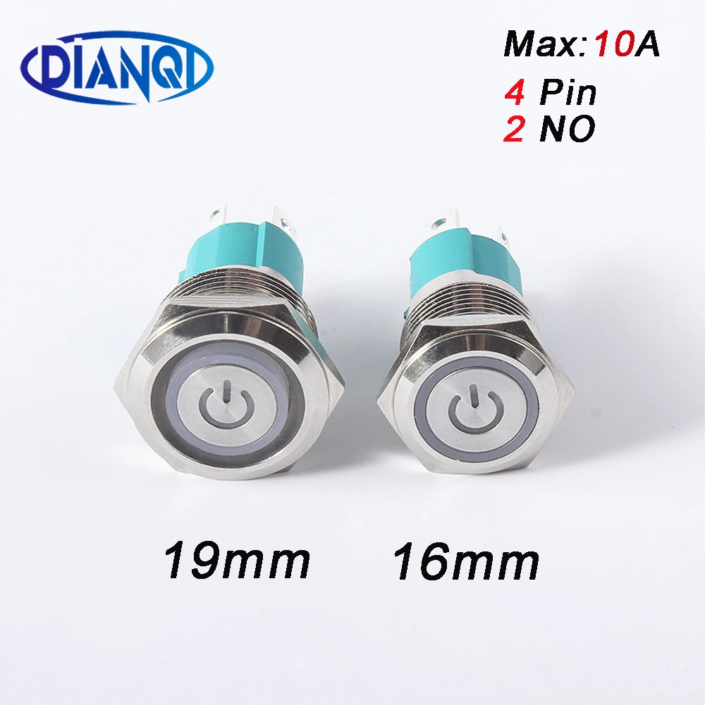 

Новинка 16 мм 19 мм Высокое напряжение 10 А 12 в 110 В 24 В 220 В светодиодный светильник фиксация мгновенный самоблокирующийся металлический кнопоч...