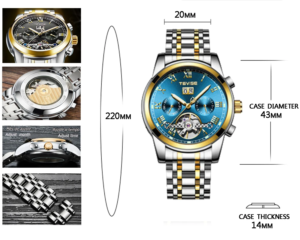 TEVISE, мужские часы, автоматические механические часы, мужские Tourbillon, водонепроницаемые часы со скелетом, мужские наручные часы, Relogio Masculino
