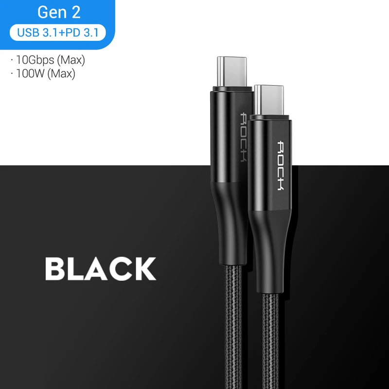 Кабель ROCK type C-type C 5А PD 100 Вт Кабель для быстрой зарядки c кабель для передачи данных type-c кабель для быстрой зарядки мобильного телефона для samsung S10 s9 - Цвет: Черный