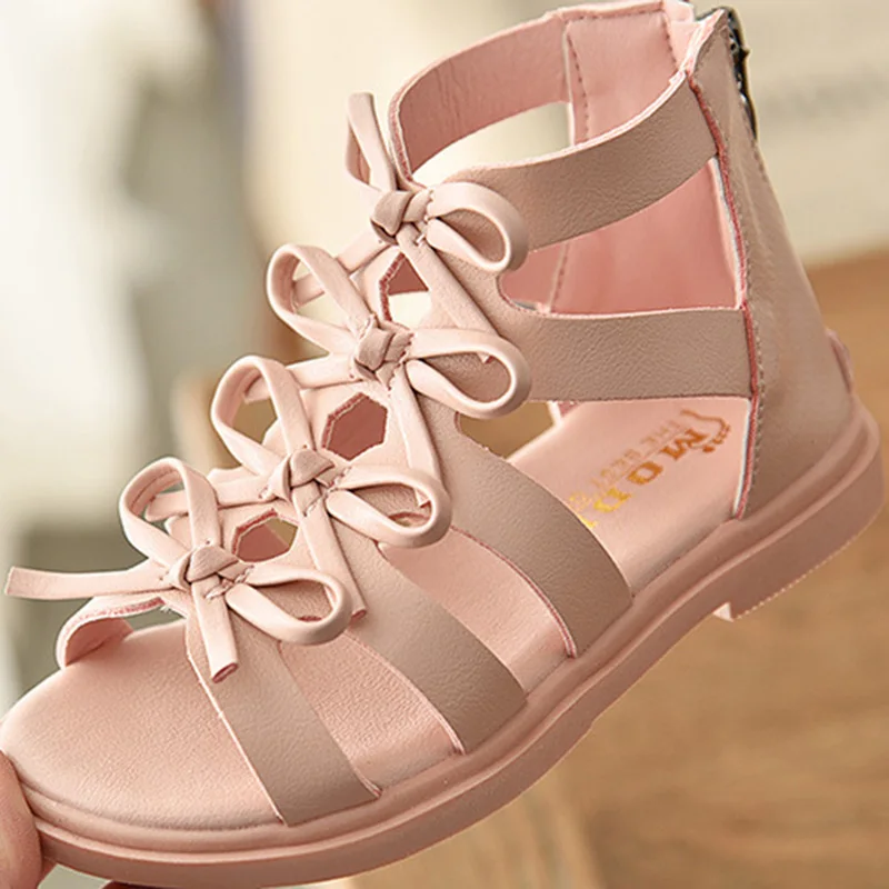 Сандалии гладиаторы для девочек мягкая Повседневная пляжная обувь с бантом и