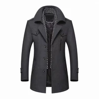 male trench coat overcoat winter mens wool coat new fashion middle long scarf collar cotton padded thick warm woolen coat