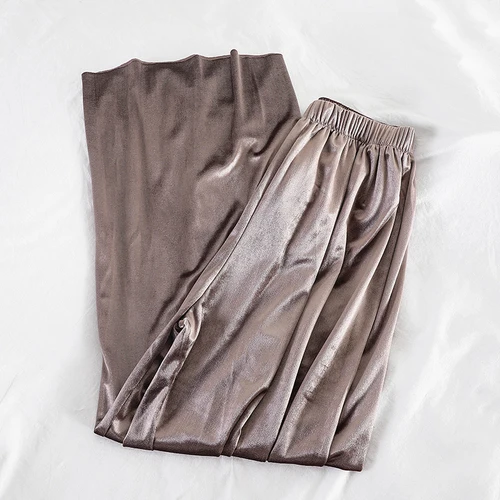 brown Neploe Velour Wide Leg Pants Female High Waist Stretch Loose Warm Long Pant Autumn Winter Women Casual Solid Trousers 54358 - Цвет: brown