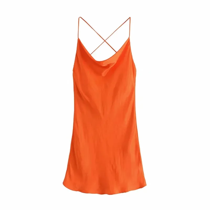

TRAF Summer Slip Dress Women Za 2021 Tie Dye Satin Short Woman Dresses Strappy Sexy Backless Strap Mini Dress Club Party Dresses