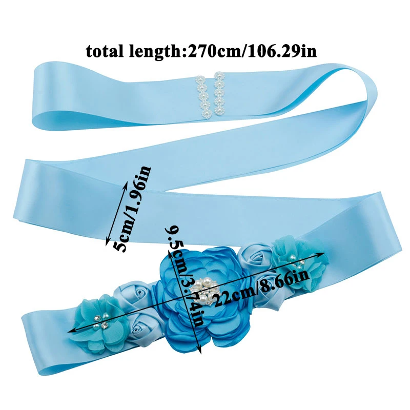 

Women Elegant Satin Flower Sash Solid Color Sweet DIY Clothing Accessories Ladies Wedding Decoration Maternity Sash Belt