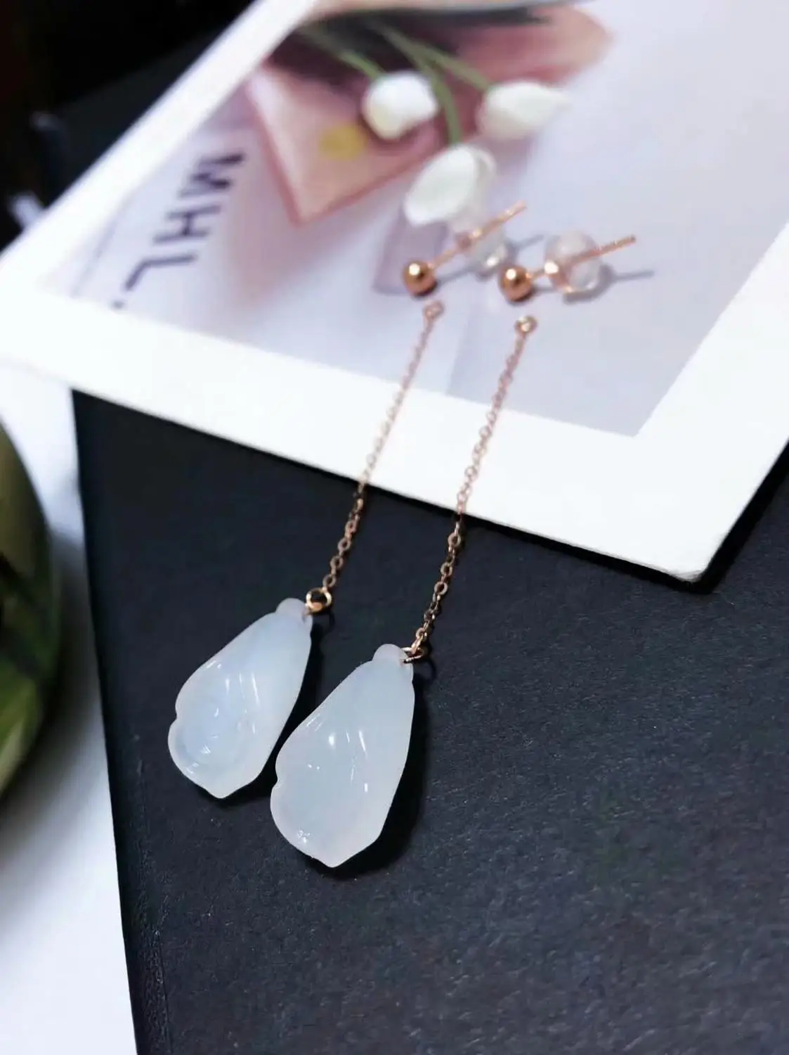 

Серьги-подвески SHILOVEM из 18-каратного желтого золота, настоящая натуральная белая яшма, классические изящные украшения, женский свадебный по...
