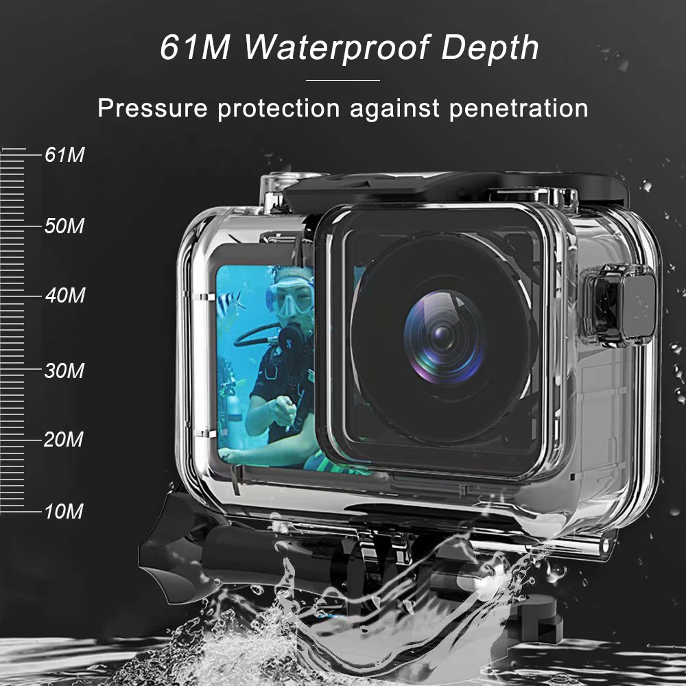Водонепроницаемый чехол 60 м для GoPro Hero 10 9 черный защитный подводной съемки Go Pro