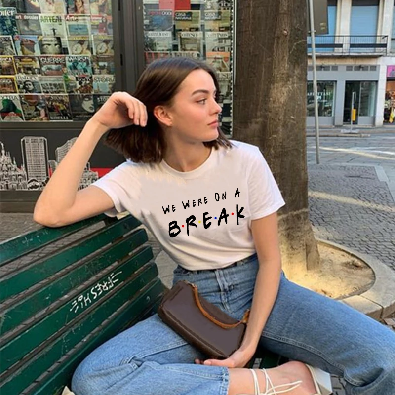 

Забавная модная футболка We was on A Break, женская футболка с надписью, модная повседневная футболка с коротким рукавом и круглым вырезом, 2021