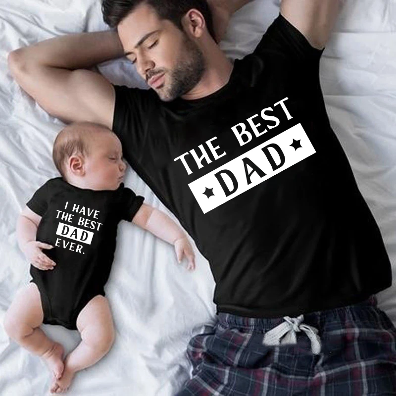 Футболка THE BEST DAD & I HAVE EVER одинаковая семейная одежда для папы и сына подарок на