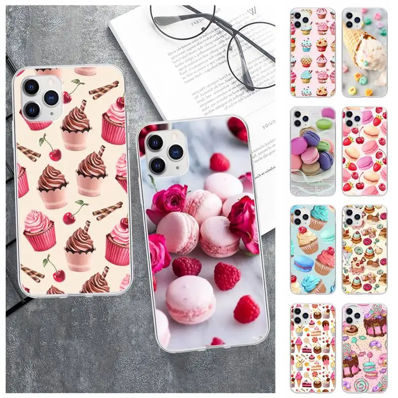 

Ice Cream Macarons Cake Phone Case For IPhone 12 11 Pro Max Xs X Xr 7 8 6 6s Plus 5s Se 2020 Transparent Cover